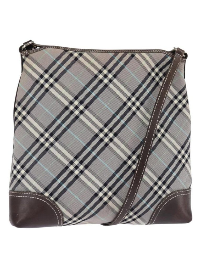 Authentic Burberry Nova Check Blue Label Shoulder Bag Nylon Gray Silver